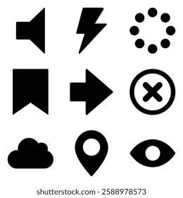 Simple Shapes Glyph Flat Icon Set Isolated On White Background