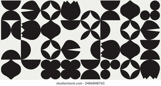 Ilustración de Formas simples en beige y negro inspirado en el estilo de diseño moderno de Midcentury.

