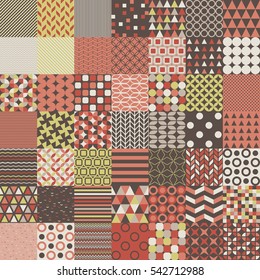 Simple shapes seamless vector patterns for your designs. Seamless geometrical patterns collection. All geometric patterns can be combined between themselves. Multicolored geometry shape pattern bundle