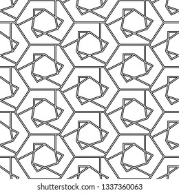 Simple shapes wallpaper. Mosaics motif. Hexagons, triangles, figures ornament.Seamles pattern. Polygons background. Geometrical backdrop. Digital paper, web designing, textile print