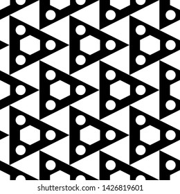 Simple shapes wallpaper. Seamless pattern. Hexagons, circles, triangles ornament. Modern background. Geometrical backdrop. Digital paper, web designing, textile print.