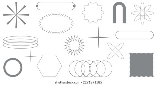 Simple shapes.Y2k aesthetic.Shape set y2k style for banner. Shape set y2k style for decoaration.Shape set y2k style for poster. Trendy geometric forms.Trendy 90s.