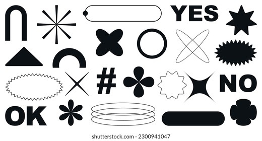 Simple shapes.Y2k aesthetic.Trendy geometric forms.Shape set y2k style for banner. Shape set y2k style for decoaration.Shape set y2k style for poster. Trendy 90s.