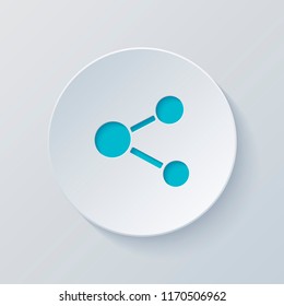 Simple share icon. Cut circle with gray and blue layers. Paper style
