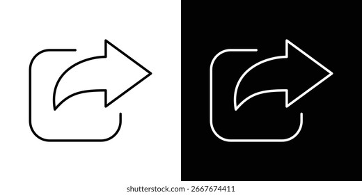 Un icono de compartir simple, representado en un marco cuadrado, mostrado en ambos fondos blancos y negros.