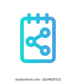 Simple share icon integrated with a notebook, suitable for tech, communication, and data sharing applications.