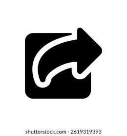 Simple share icon representing communication and content sharing in digital platforms.