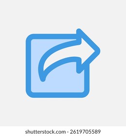 Simple share icon representing communication and content sharing in digital platforms.