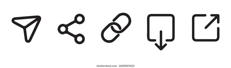 Simple Share icon. Icon set of link. Link, share link, external link black vector icon set. Vector Illustration Eps 10