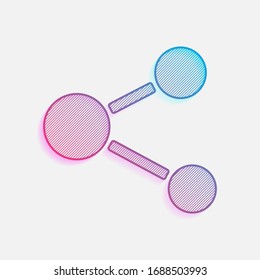 Simple share icon. Technology logo with diagonal lines and colored gradient. Neon graphic, light effect. Blue and red colors
