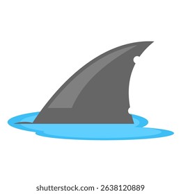 Simple shark fin icon above water,
triangular shape over calm ocean,
flat art design style.
