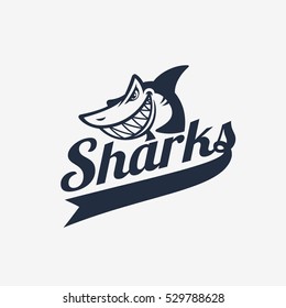 Simple shark logo with title. Vector illustration.