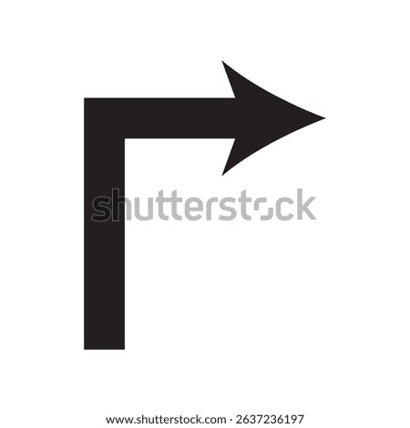 Simple sharp right-turn arrow icon in bold black. Perfect for road maps, traffic apps, infographics, or wayfinding visuals. Clean and minimalist style ensures easy recognition and clarity.