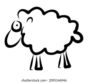 Simple sheep logo in continious line art style. Minimalist black line sketch isolated on white background Vector illustration