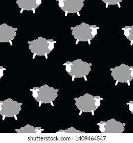 Simple sheep pattern. Black background,cute grey sheep. The print is well suited for textiles,Wallpaper and banners.