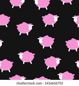 Simple sheep pattern. Black background,funny pink sheep. The print is well suited for Wallpaper,postcards,textiles and banners.