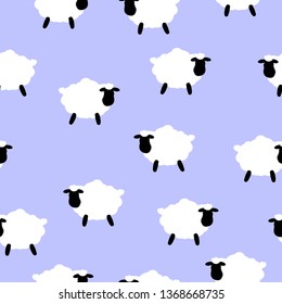シンプルな羊の柄 青の背景にかわいい羊 この印刷は 織物 壁紙 バナーに適しています のベクター画像素材 ロイヤリティフリー