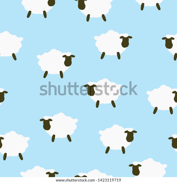 シンプルな羊の柄 青の背景にかわいい羊 この印刷は 織物 壁紙 バナーに適しています のベクター画像素材 ロイヤリティフリー 1423119719