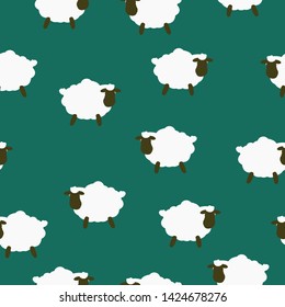 
Simple sheep pattern. Green background, cute white sheep. Print is well suited for textiles,banners,Wallpaper,packaging.