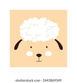 Simple sheep portrait. Cute animal head portrait, kawaii sheep face flat illustration