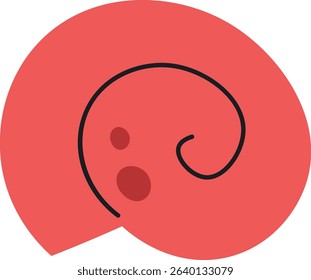 A simple shell is depicted in a minimalist style with a bold black outline.  The marine object is shown as a single, curved form with small spots. Cartoon vector illustration