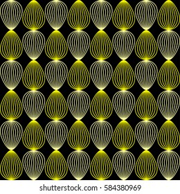 Simple shell outline pattern - seamless editable vector background tile (yellow on black background)