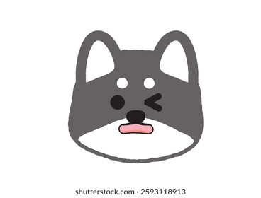 Simple Shiba Inu Illustration with One Eye Closed and Mouth Open