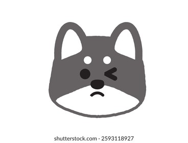 Simple Shiba Inu Illustration with One Eye Closed in Worry