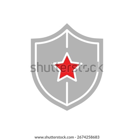 Simple shield badge vector illustration featuring star symbol representing triumph, leadership, merit, and prestige in stylish minimal flat design style