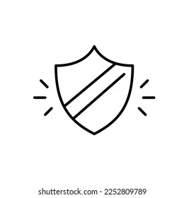 Simple shield with banner across. Pixel perfect, editable stroke icon