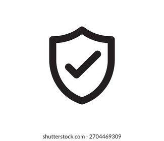 Icono de escudo simple con marca de verificación en diseño minimalista negro para la interfaz de usuario de seguridad y el Web