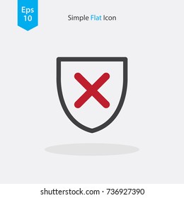 Simple Shield Icon With Failed Sign.