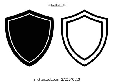 Ilustrações de escudo simples, um contorno preto e um branco, representando defesa e proteção.