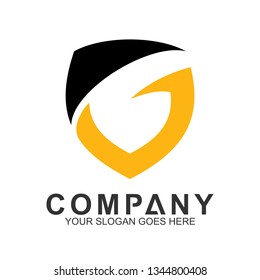 Simple Shield Letter G Logo In Yellow And Black Color, Protection And Care Logo, Guardian Symbol