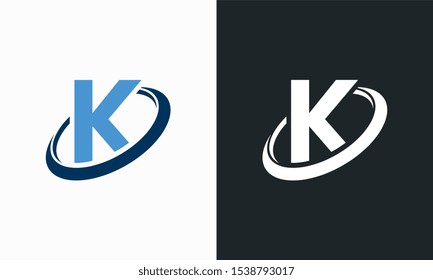 Simple Shield Letter K logo designs, K initial Shield Planet Circle logo symbol icon template