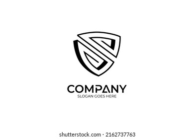 Simple shield letter S logo with minimal line art style, black color on black backgrounds