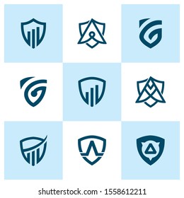 Simple Shield logo brand set vector, template blue