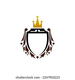 Simple shield logo with crown design vector, vintage logos