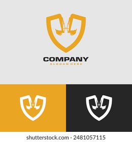 simple shield logo with excavator logo