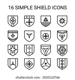 Iconos de contorno del vector de escudo simple en EPS 10 para logotipo, icono, sitio web, videojuego, gráfico de movimiento, etc.
