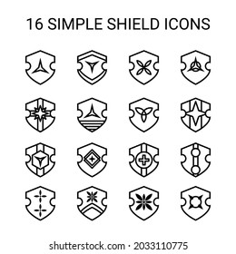 Iconos de contorno del vector de escudo simple en EPS 10 para logotipo, icono, sitio web, videojuego, gráfico de movimiento, etc.