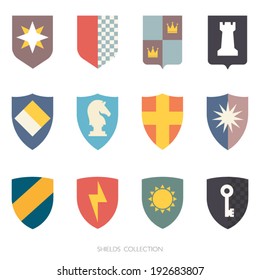 Simple shields badges design. Logo template. Vector icons set.