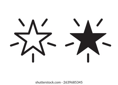 Simple shining star black and white icon set