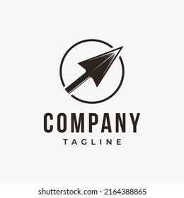 Simple and shinny, head of spear, arch of bow logo vector on white background