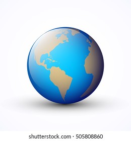 Simple shiny blue earth globe icon, vector illustration, isolated