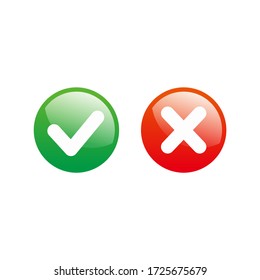 Simple Shiny Checkbox Glossy Icon Illustration Design, Red and Green Glossy Check Mark Template Vector