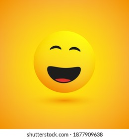 Simple Shiny Happy Smiling Emoticon on Yellow Background - Vector Design