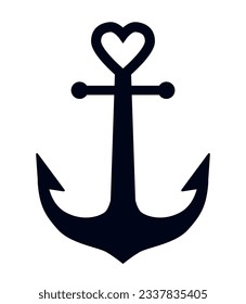 Simple ship anchor with heart symbol boat anchor vector illustration icon