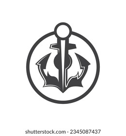 Simple Ship Anchor Logo Design, Silhouette Vector Illustration