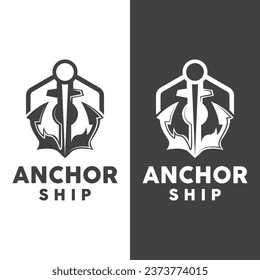 Simple Ship Anchor Logo Design, Silhouette Vector Illustration